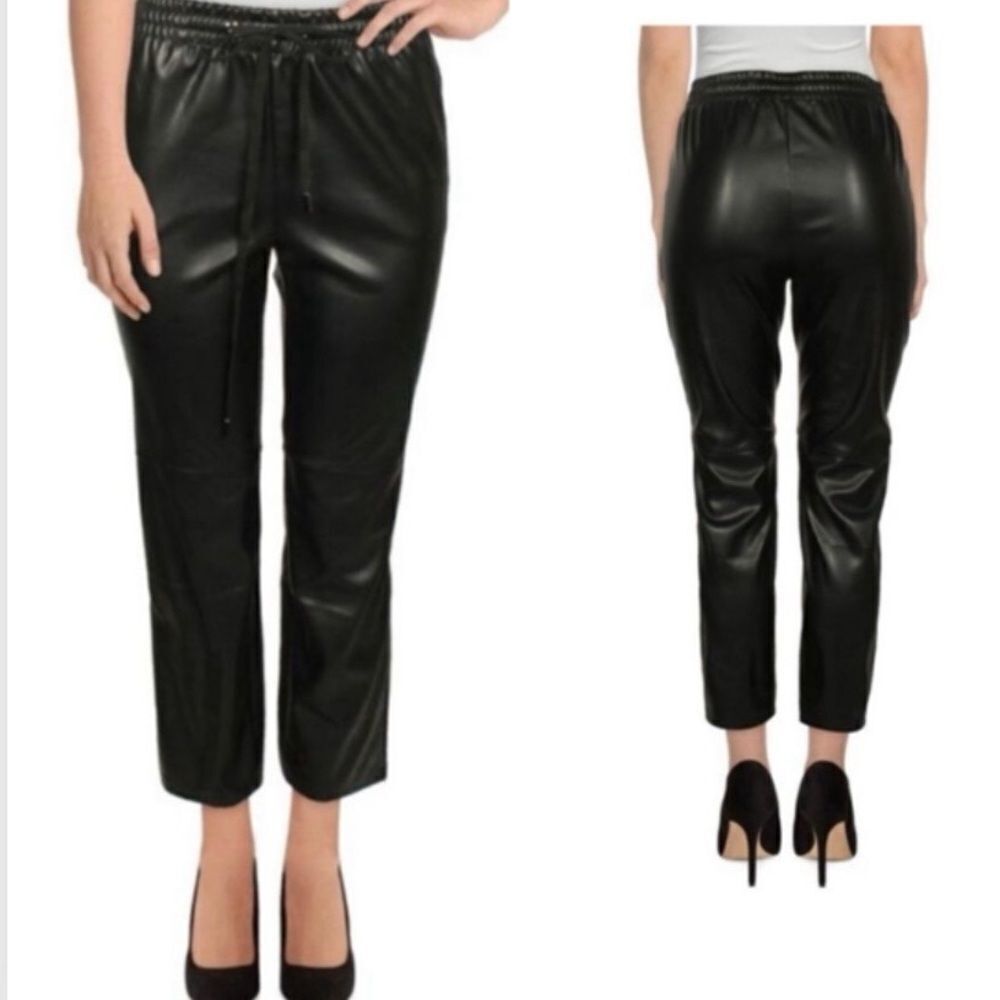 Proenza Schouler Womens Black Faux Leather Seamed Straight Leg Pants NWT